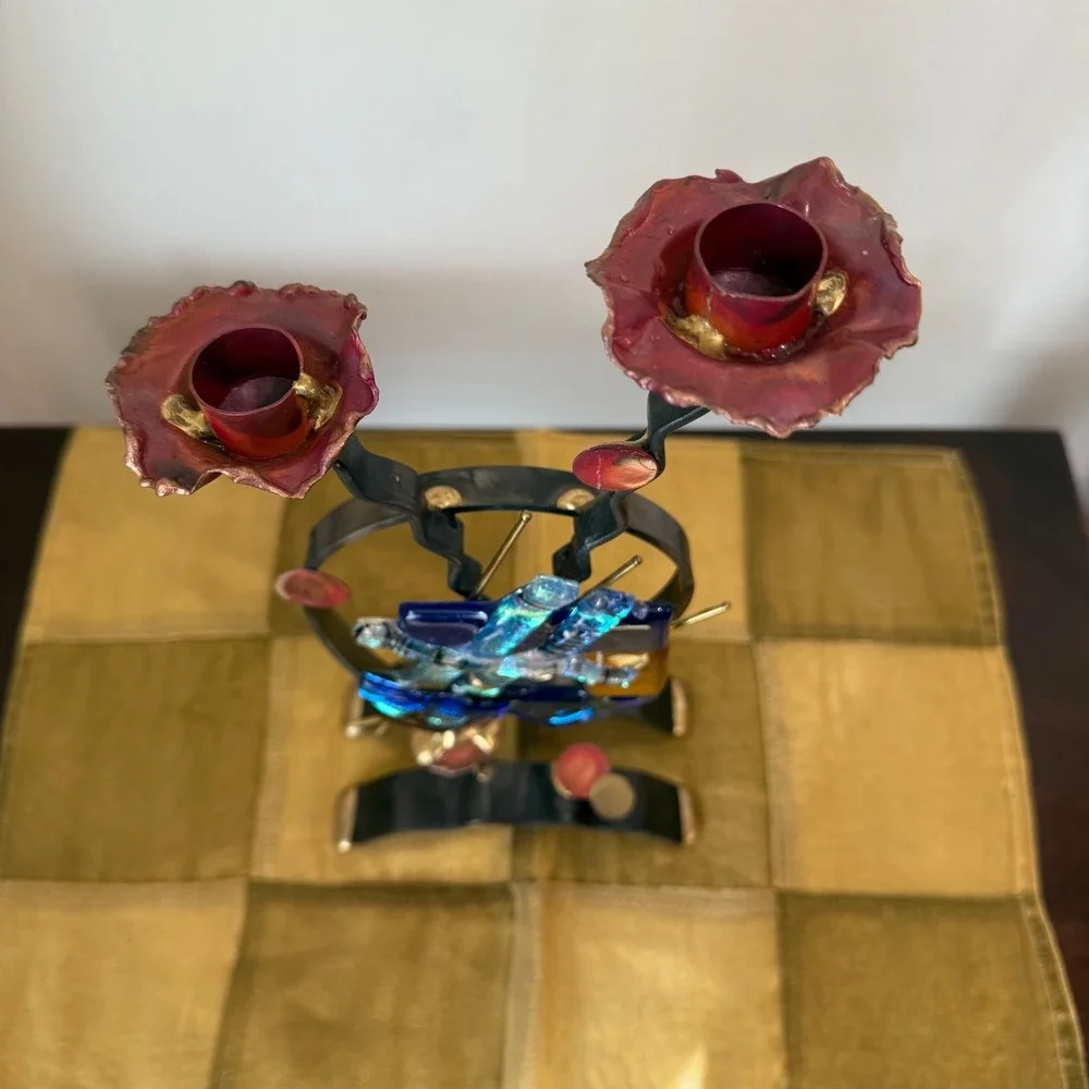 Gary Rosenthal Abstract Metal Art‎ Candle Holder dreidel design Hannukah Judaica